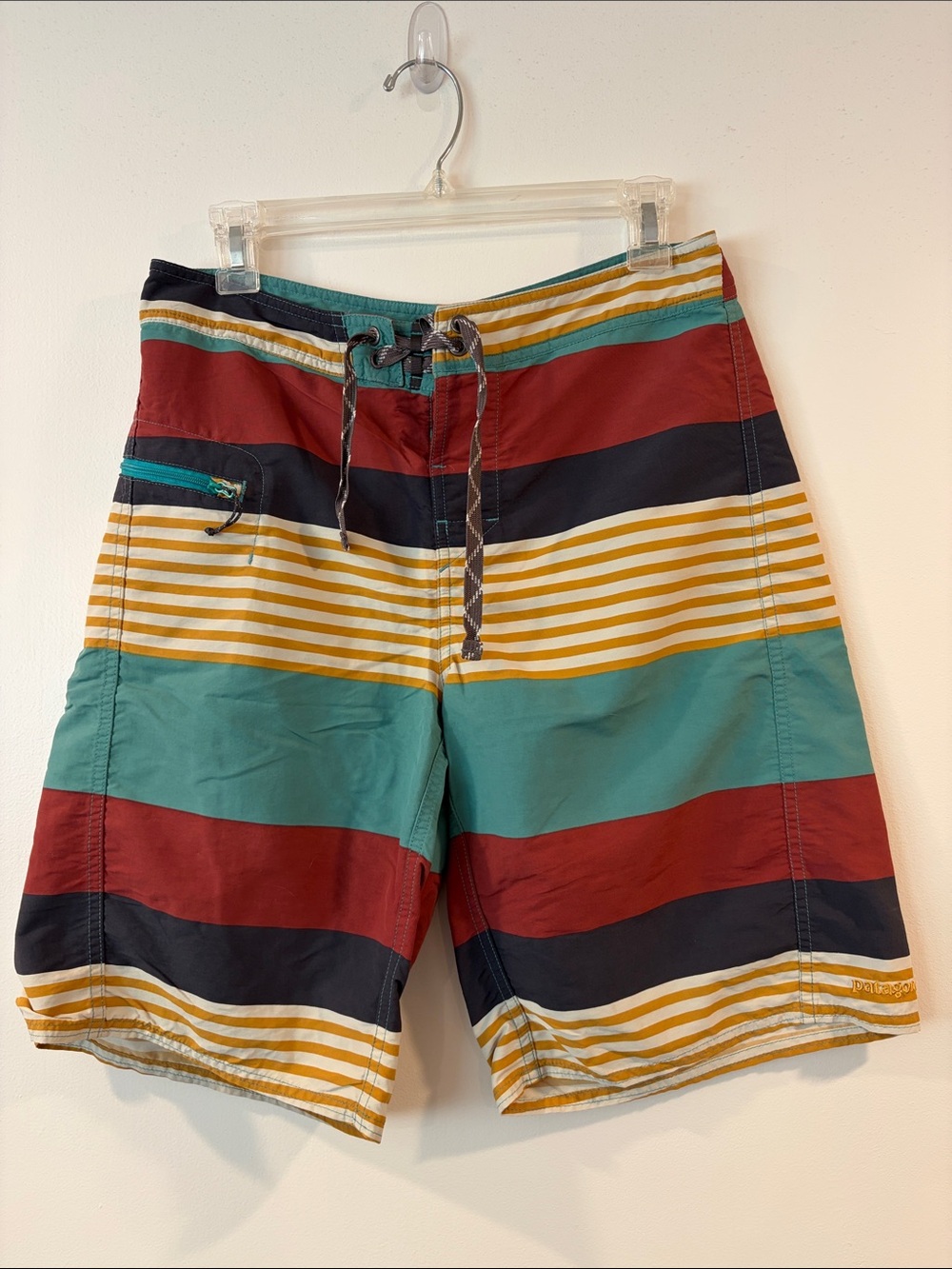 Patagonia Men's Striped Board Shorts — Teal, Maroon, Navy, Yellow